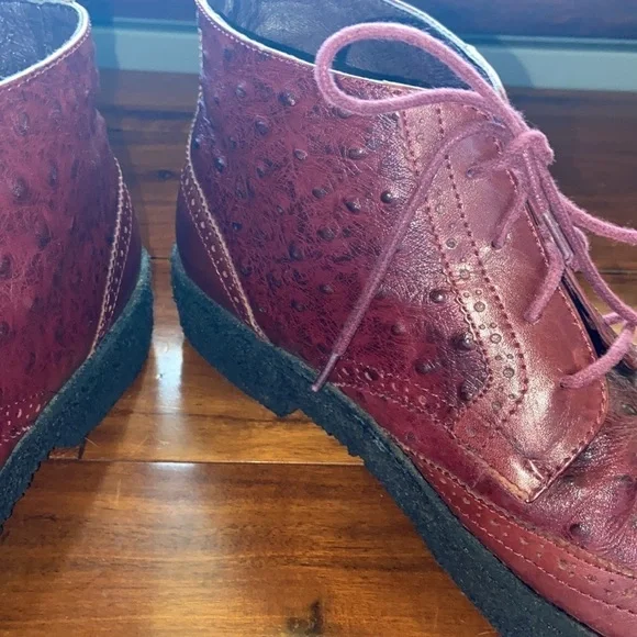 British Walkers Playboy Wingtip Ostrich style#2000-07 Mens Size 9 Burgundy - Picture 4 of 10